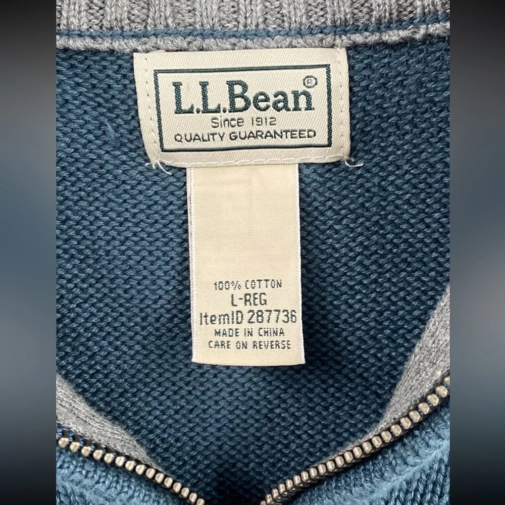 LL Bean Sweater Men’s L Regular Teal 1/4 Zip 100% Cotton Mock Neck 287736 - Picture 3 of 6